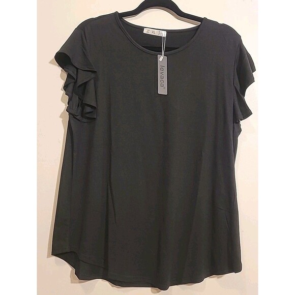 Levaca Black Blouse With Ruffled Sleeves, NWT, Size XL - Picture 1 of 2